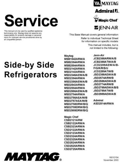 Admiral Refrigerator Service Manual 1