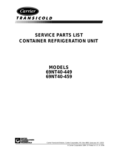 Carrier Container Refrigeration Parts Manual 14