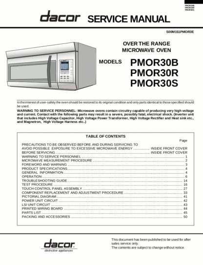 Dacor Microwave Oven Service Manual 04