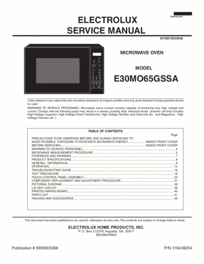 Electrolux Microwave Oven Service Manual 01