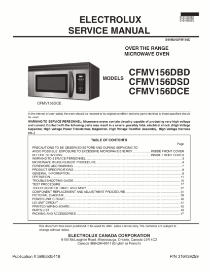 Frigidaire Microwave Oven Service Manual 01