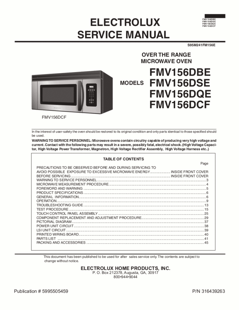 Frigidaire Microwave Ffmv1845vsa Manual