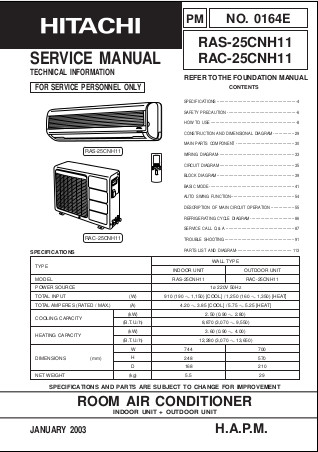 Hitachi Air Conditioner Service Manual 20