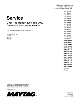 Jenn-Air Microwave Oven Service Manual 04
