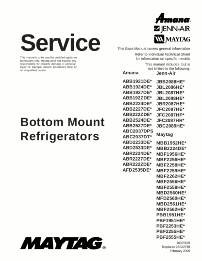 Jenn-Air Refrigerator Service Manual 01