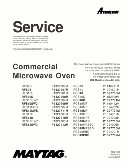 Maytag Microwave Oven Service Manual 14