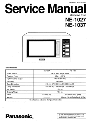 Panasonic Microwave Oven Service Manual 03