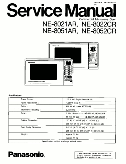 Panasonic Microwave Oven Service Manual 12
