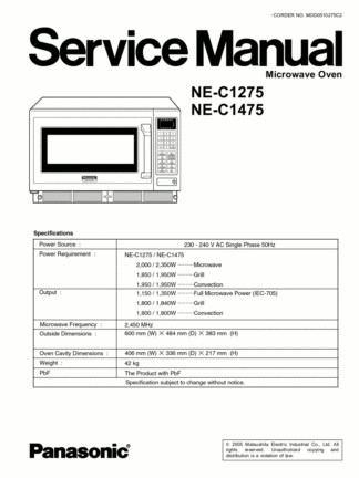Panasonic Microwave Oven Service Manual 14