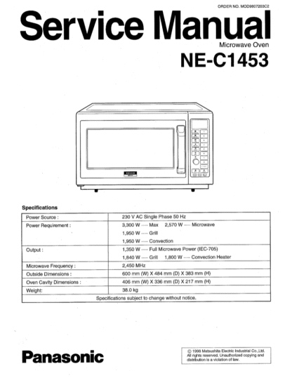 Panasonic Microwave Oven Service Manual 15