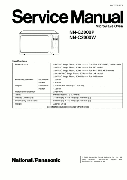 Panasonic Microwave Oven Service Manual 16