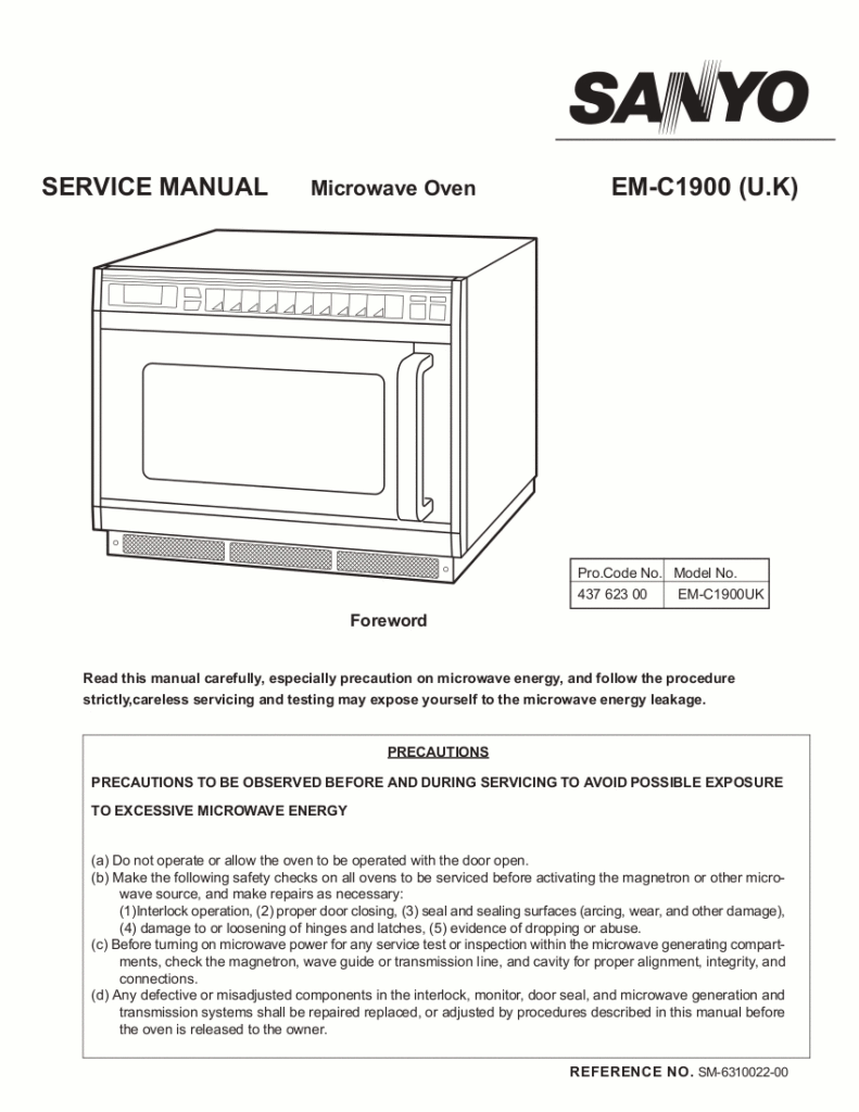 Sanyo Microwave Oven Service Manual Model EMC1900