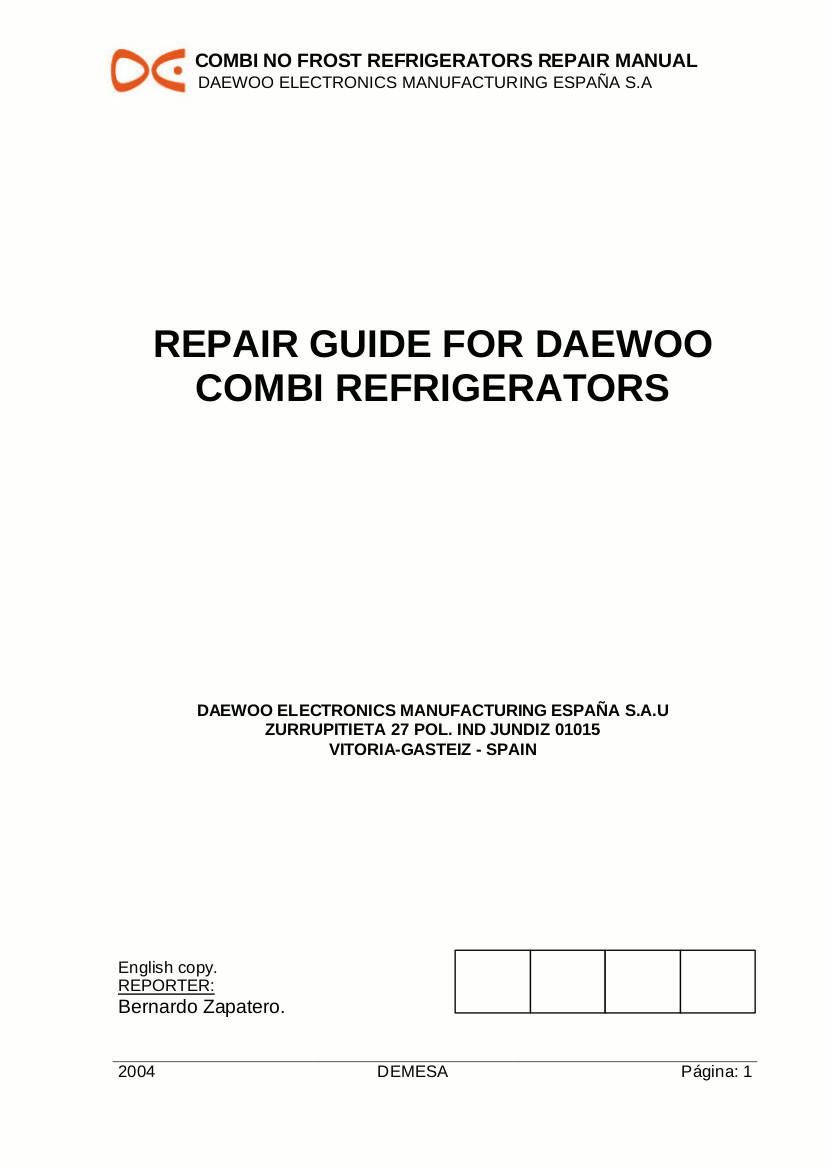 Daewoo Universal Refrigerator Service Manual