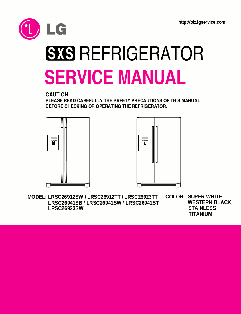 LG Refrigerator Service Manual for Models LRSC26912, LRSC26923, LRSC26941