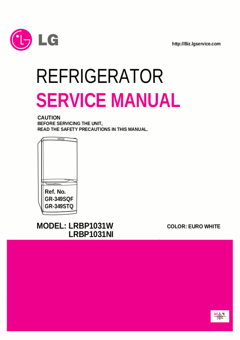 LG Refrigerator Service Manual for Models LRBP1031W, LRBP1031NI