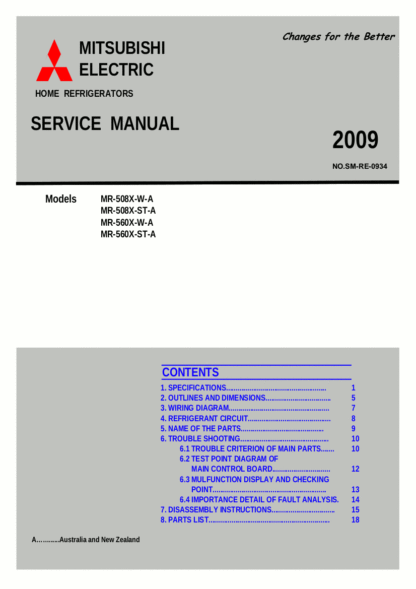 Mitsubishi Refrigerator Service Manual 11