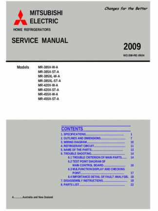 Mitsubishi Refrigerator Service Manual 12