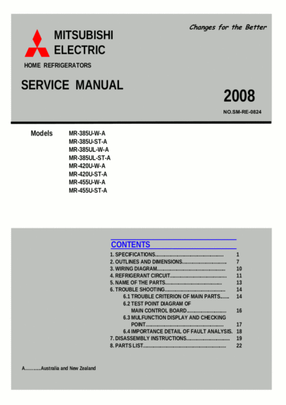 Mitsubishi Refrigerator Service Manual 17