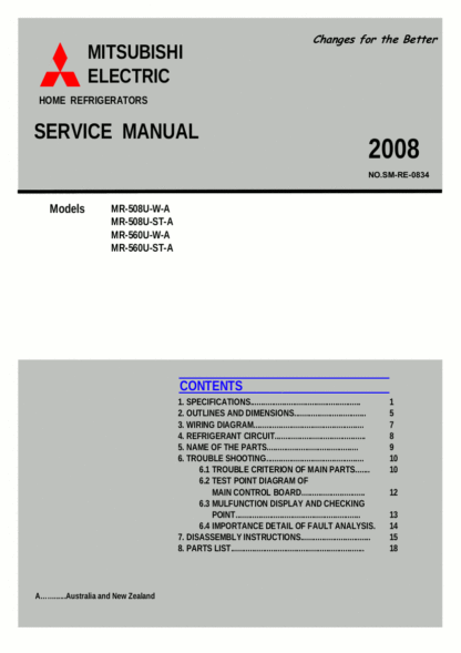 Mitsubishi Refrigerator Service Manual 19