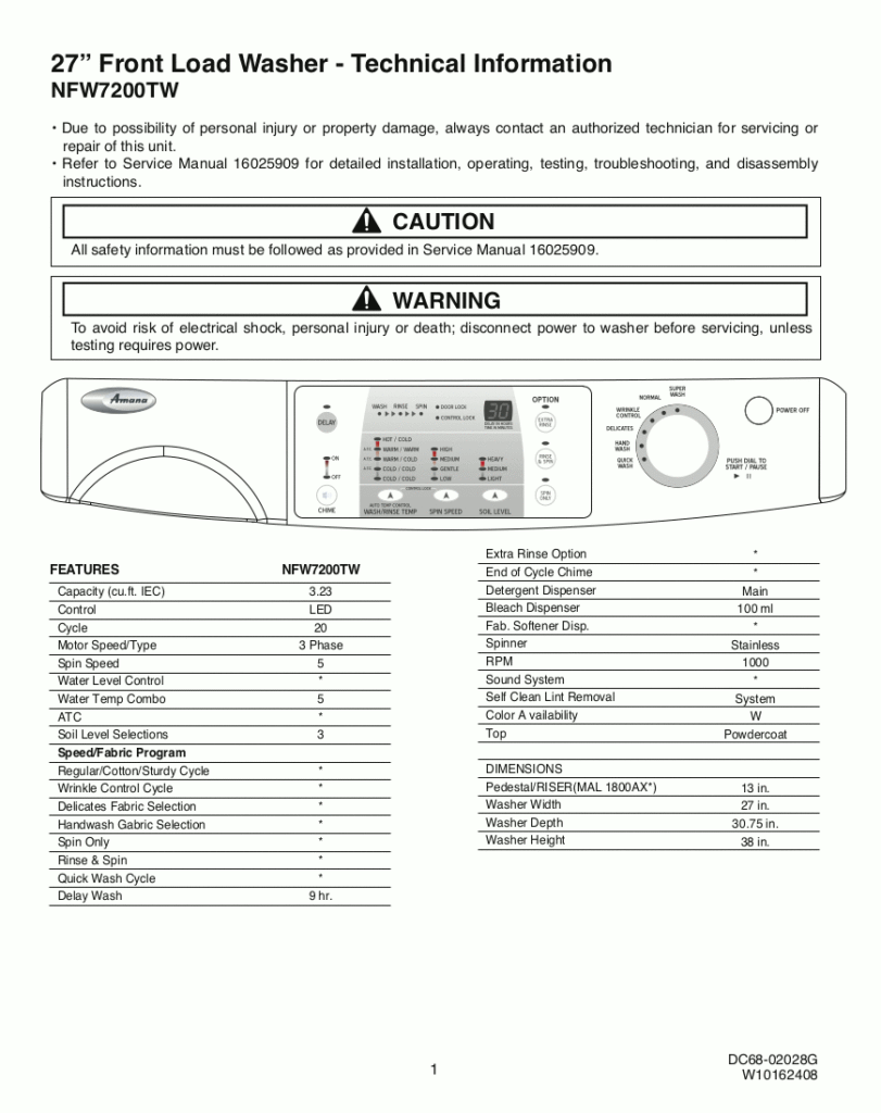 Amana Washing Machine Troubleshooting Manual for Model NFW7200TW