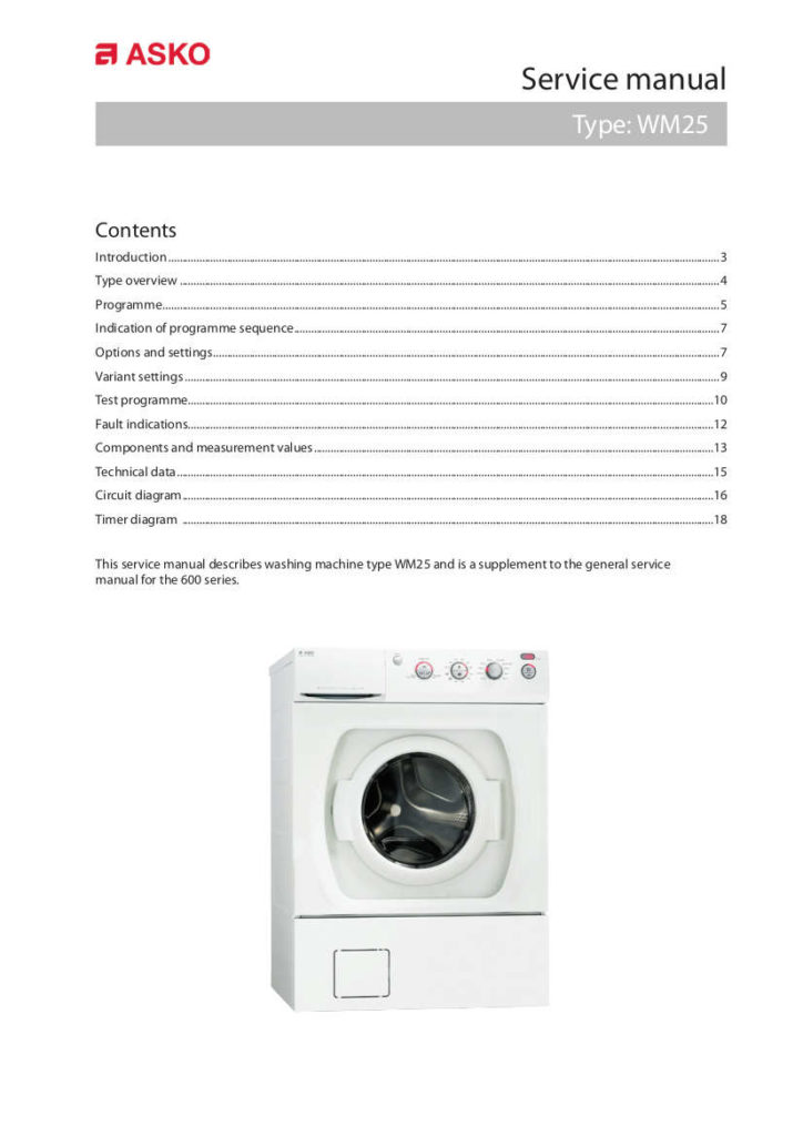 Asko Washer Service Manual for Model WM25