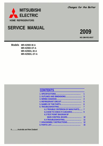 Mitsubishi Refrigerator Service Manual 09