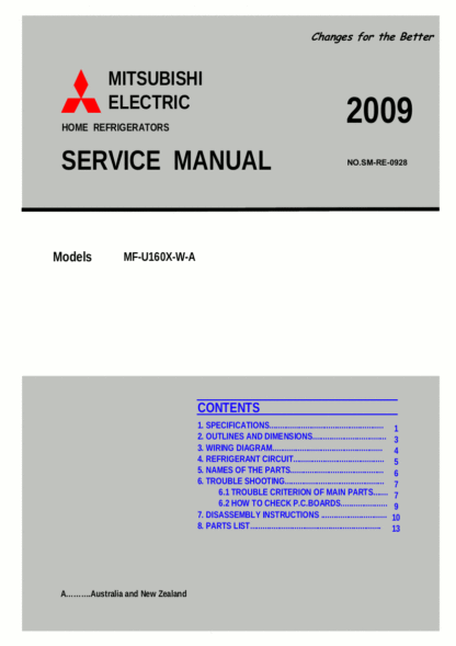 Mitsubishi Refrigerator Service Manual 10