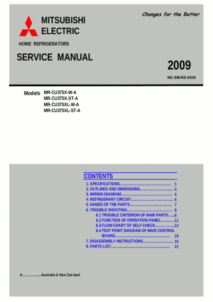 Mitsubishi Refrigerator Service Manual 13