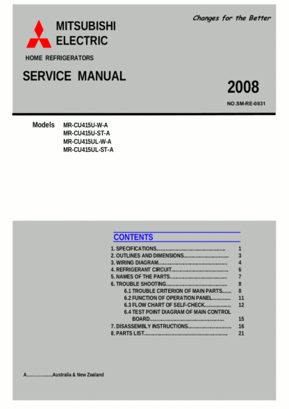Mitsubishi Refrigerator Service Manual 18