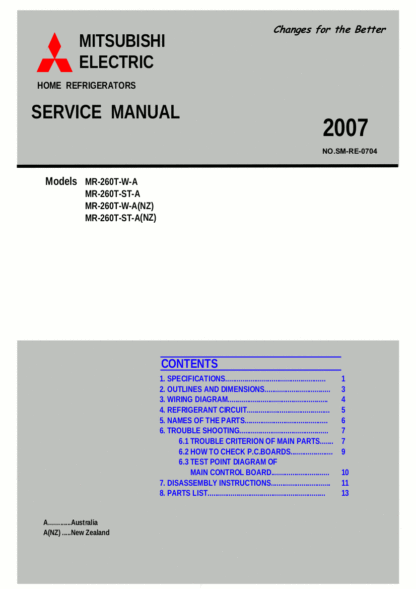 Mitsubishi Refrigerator Service Manual 22