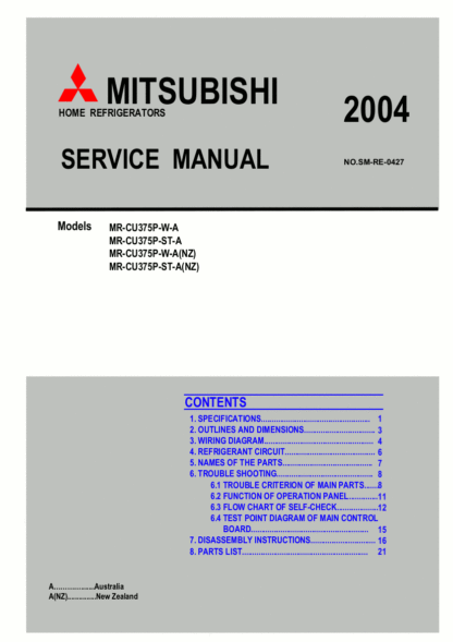 Mitsubishi Refrigerator Service Manual 34