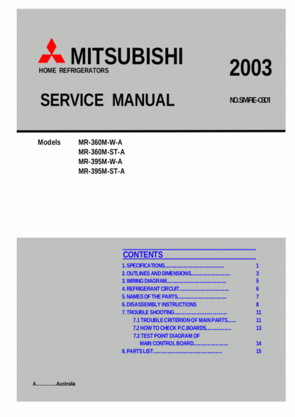 Mitsubishi Refrigerator Service Manual 37