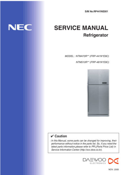 NEC Top Mount Refrigerator Freezer Service Manual 01