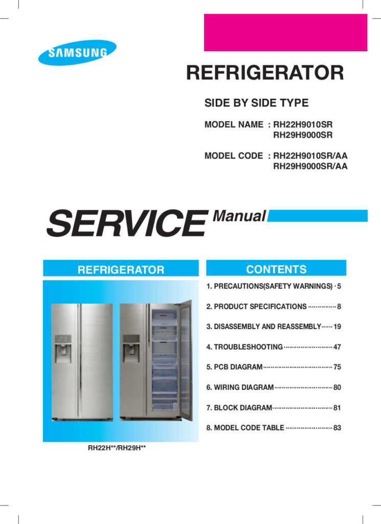 Samsung Refrigerator Service Manual for Models RH22H9010SR & RH29H9000SR