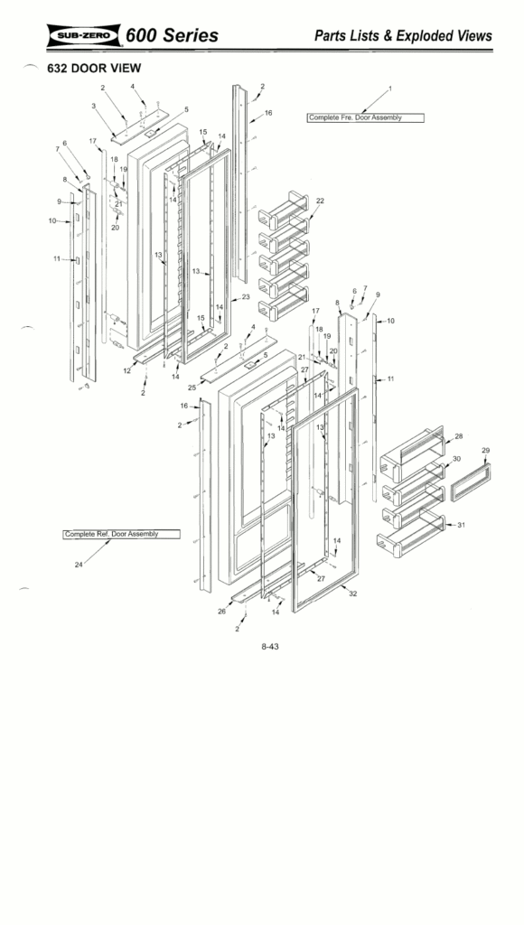 SubZero 600 Series Refrigerator Parts Manual