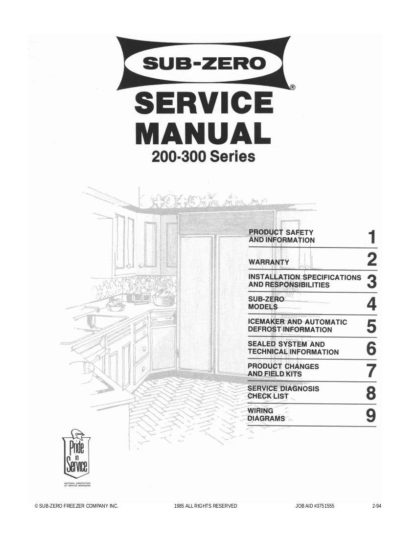 Sub-Zero Refrigerator Service Manual Model 12