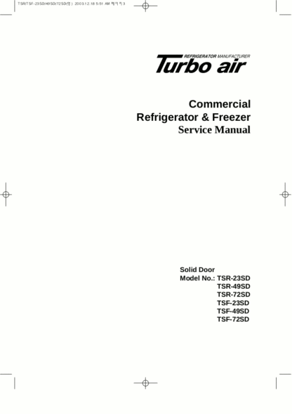 Turbo Air Refrigerator Service Manual Model 06