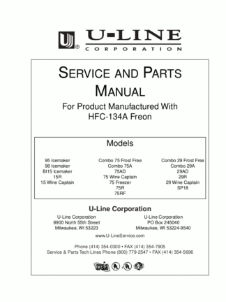 U-Line Air Refrigerator Service Manual Model 01