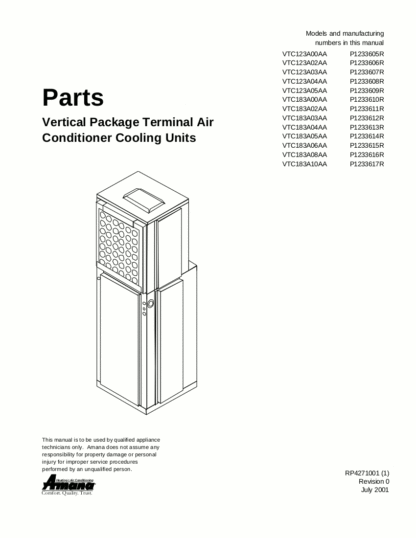 Amana Air Conditioner Parts Manual 04