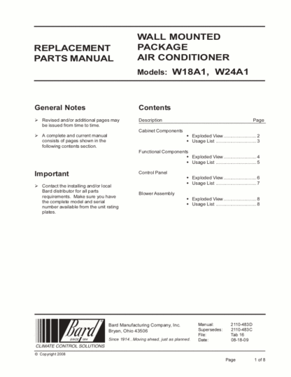 Bard Air Conditioner Parts Manual 03