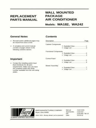 Bard Air Conditioner Parts Manual 05