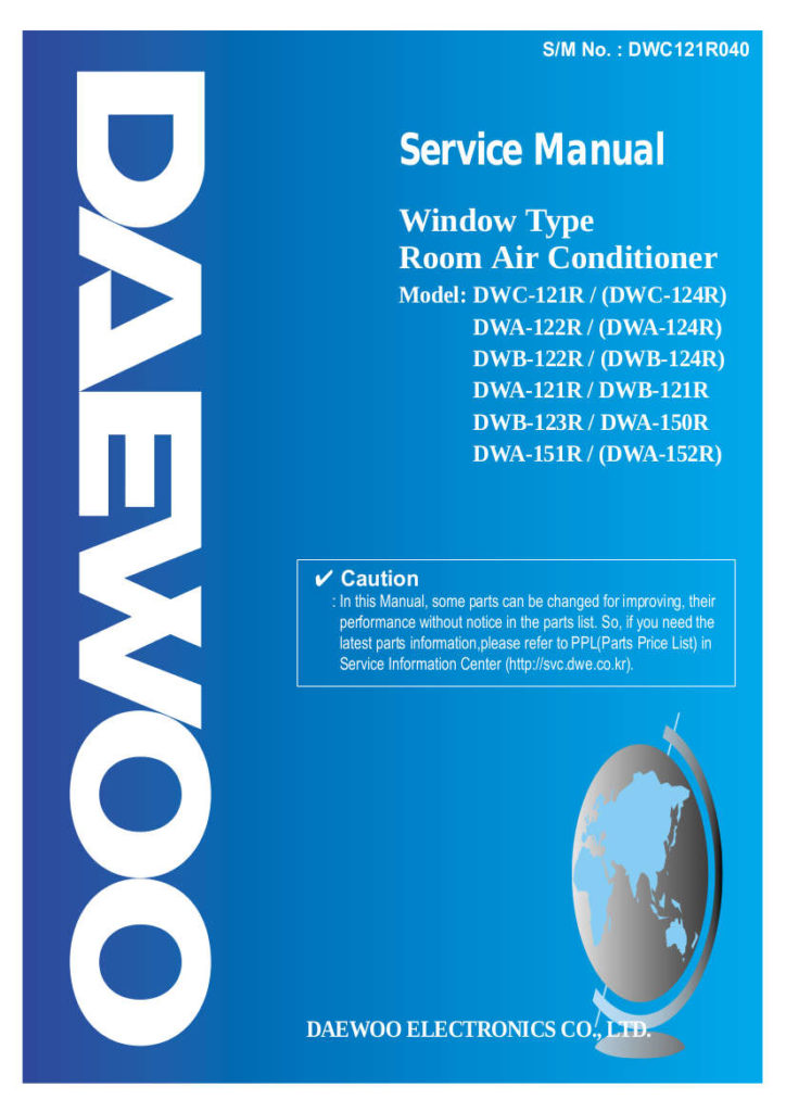 Daewoo Air Conditioner Service Manual for Models DWC-121R