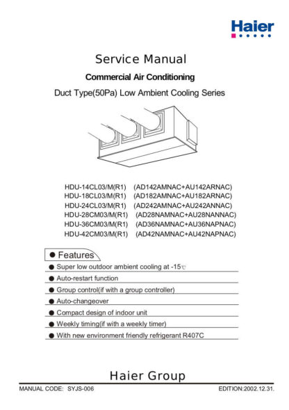 Haier Air Conditioner Service Manual 22