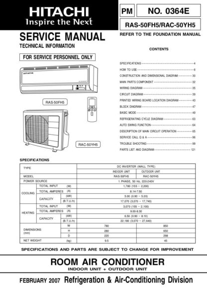 Hitachi Air Conditioner Service Manual 01