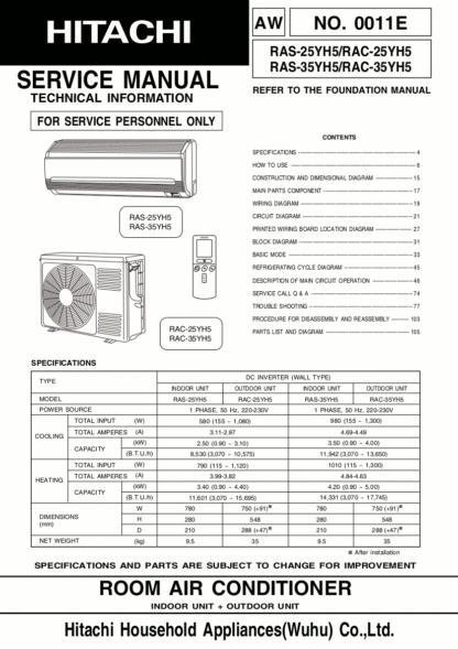 Hitachi Air Conditioner Service Manual 02