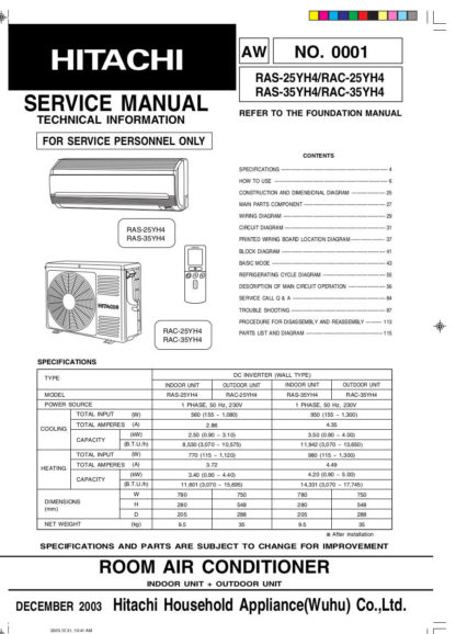 Hitachi Air Conditioner Service Manual 03