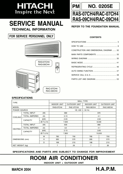 Hitachi Air Conditioner Service Manual 06