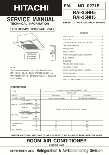 Hitachi Air Conditioner Service Manual 10