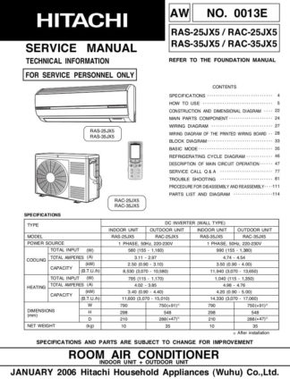 Hitachi Air Conditioner Service Manual 16