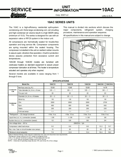 Lennox Air Conditioner Service Manual 01